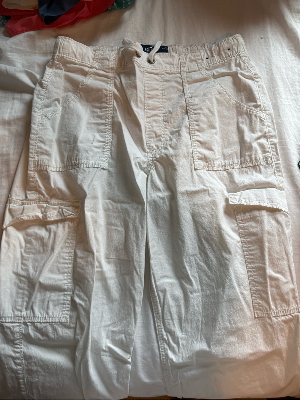 Hollister White Wide-Leg Cargo Pants